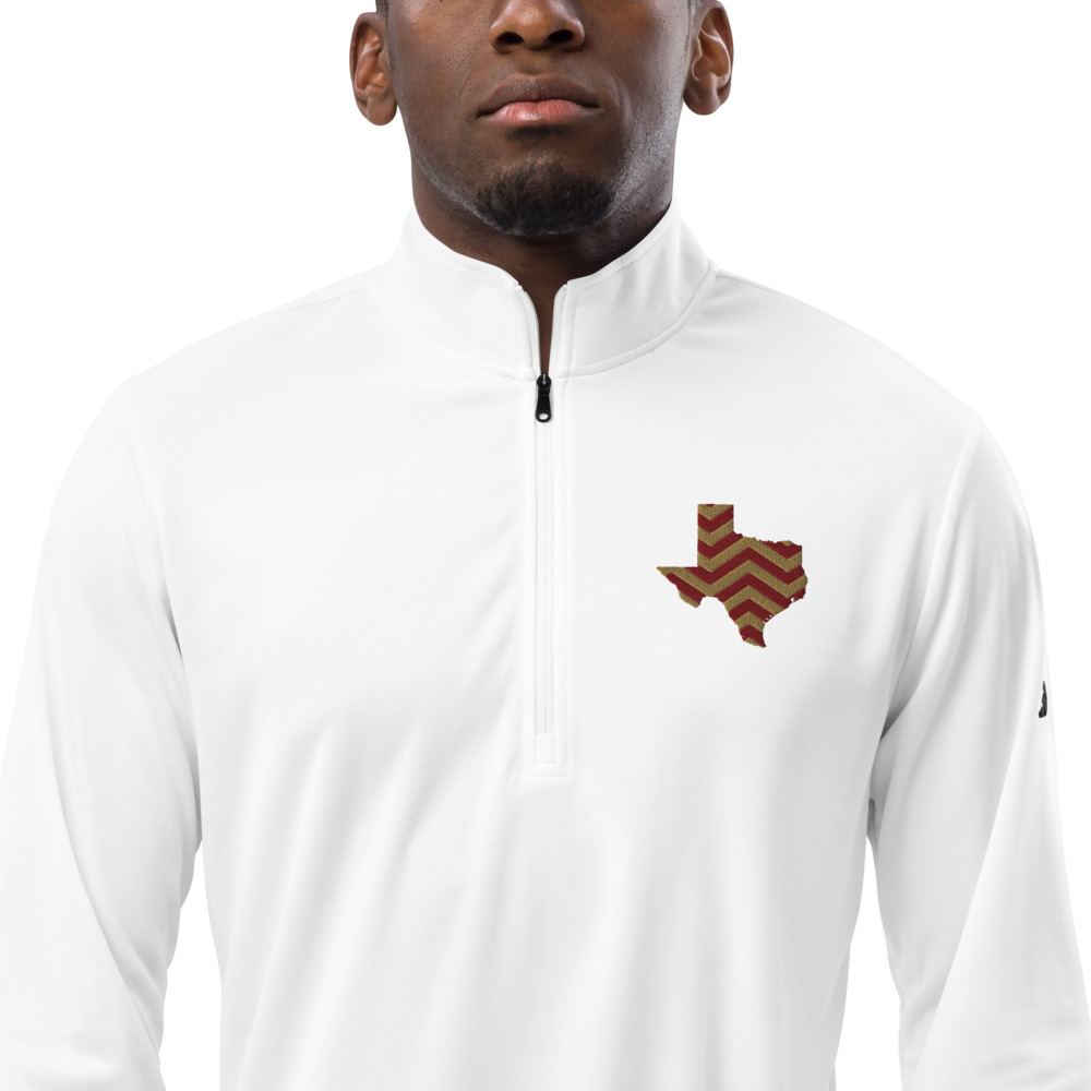 Adidas Quarter Zip in White with a Texas chevron design