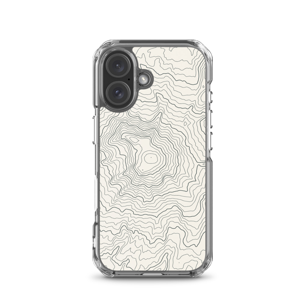 Mount Rainier elevation contours in dark ink on a warm cream iPhone case