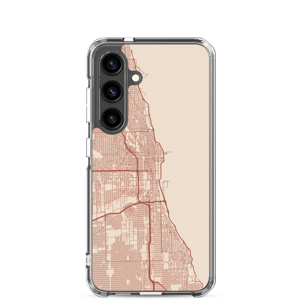 Chicago streets in terracotta on a warm cream Samsung custom map case