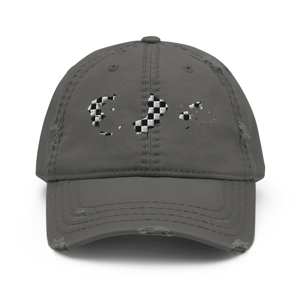 Distressed Dad Hat in Navy with a Kenya polka dots design