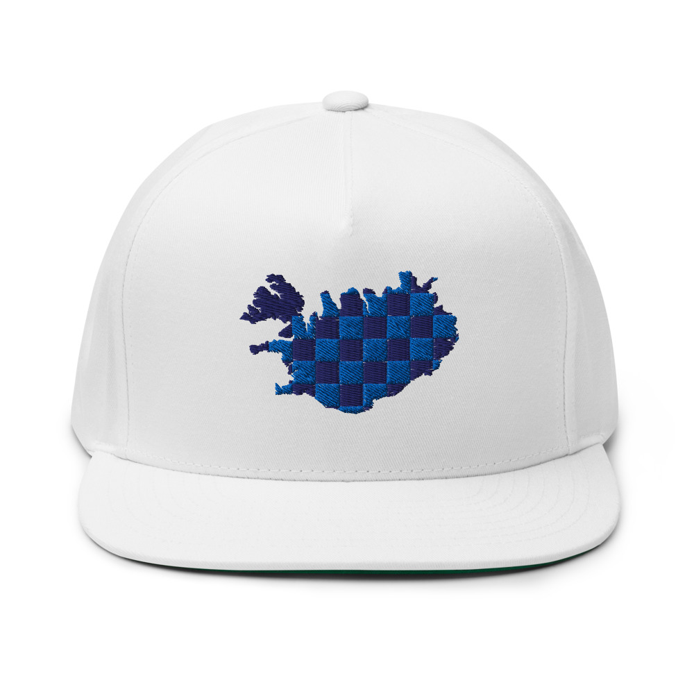 Flat Bill Cap in White with a Iceland checkerboard design