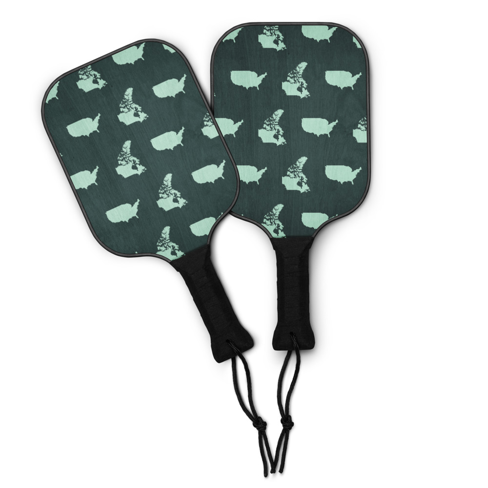 Repeat Print Pickleball Paddle Set with a personalized map design